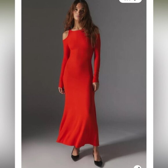 NWT UO Silence + Noise Xandra Knit Cold Shoulder Orange Maxi Dress - Picture 7 of 7